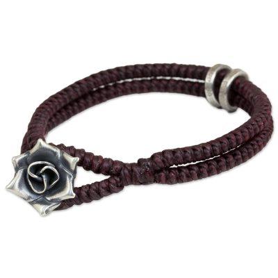 Marsala Rose,'Hill Tribe Rose Clasp on Artisan Crafted Wristband Bracelet'