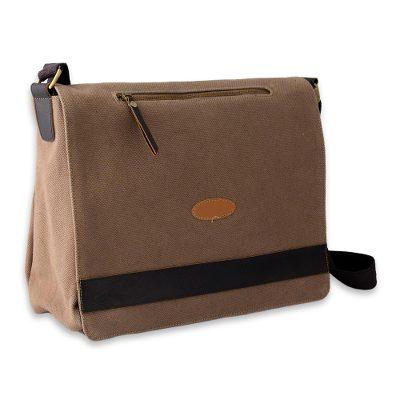 Cotton canvas laptop messenger bag, 'Indian Brown'