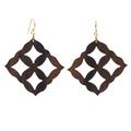 Eban Diamonds,'Square Motif Ebony Wood Dangle Earrings from Ghana'