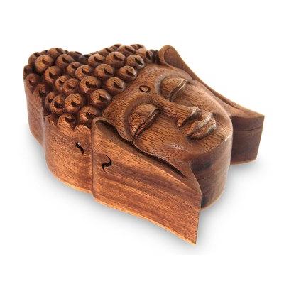 Wood puzzle box, 'Solemn Buddha'