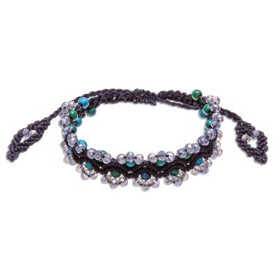 Shiny Forest in Black,'Serpentine Beaded Cord Bracelet with Sliding Knot'