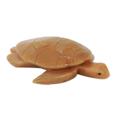 Calm Shell,'Sea Turtle Sculpture Handcrafted from Brown Dolomite'