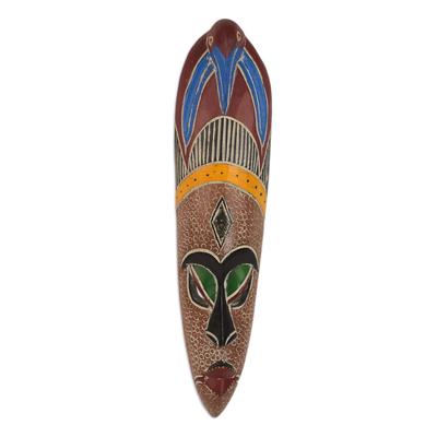 Sipho,'Hand Carved Multicolor West African Sese Wood Mask'