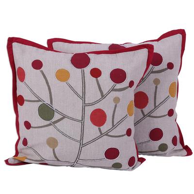 Lollipop Tree,'All Cotton Cushion Covers with Stylized Tree Motifs (Pair)'