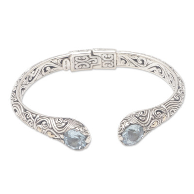 'Gold-Accented Sterling Silver and Blue Topaz Cuff Bracelet'