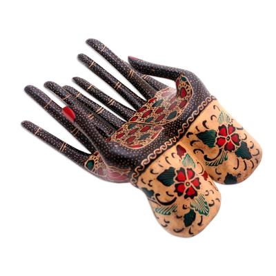 Beautiful Hands,'Floral Batik Wood Ring Holder from Java'