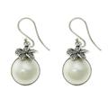 Plumeria Moon,'Fair Trade White Pearl Dangle Earrings'