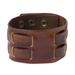 Men's leather wristband bracelet, 'Rugged Weave in Brown'