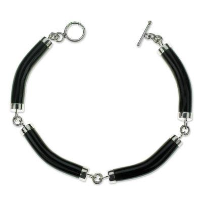 Black jade link bracelet, 'Natural Connection'