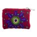 Cactus Bloom,'Handloomed Floral Burgundy Wool Coin Purse from Peru'