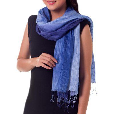 Pin tuck scarf, 'Royal Blue Transition'
