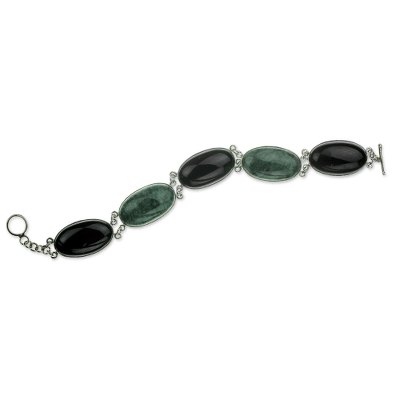 Jade link bracelet, 'Black and Green Tonalities'