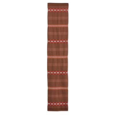 Striped Paths in Chestnut,'Striped Cotton Table Runner in Chestnut from Guatemala'