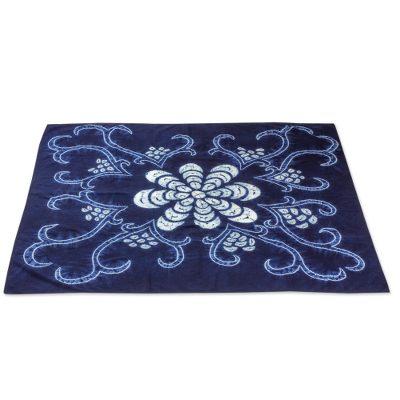 El Salvador Wildflower,'White Flower on Indigo Cotton Batik Hand Crafted Table Cloth'