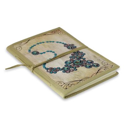 Handmade paper journal, 'Blue Gems'