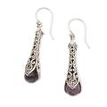 Misty Spirals,'925 Sterling Silver and Amethyst Dangle Earrings from Bali'