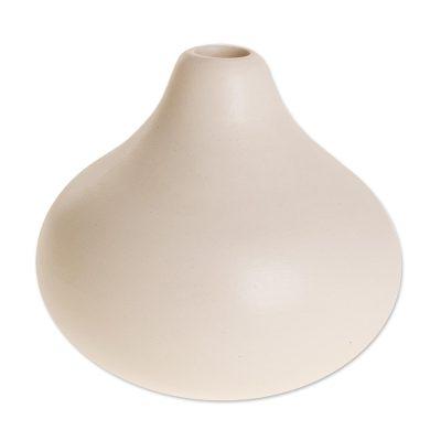 'Drop-Shaped Ceramic Vase in Ivory from Guatemala'