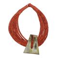 Laami,'Ghanaian Orange Leather and Bone Statement Cord Necklace'