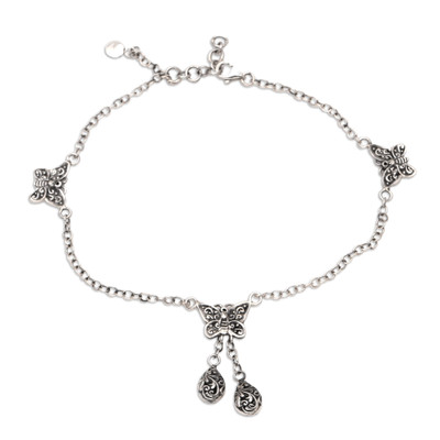 Loveliness is a Butterfly,'Hand Made Garnet Charm Anklet with Butterfly Motif'