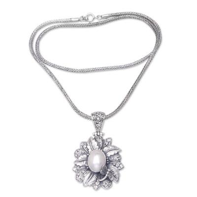 Pearly Nature of Bali,'Floral Cultured Pearl Pendant Necklace from Bali'