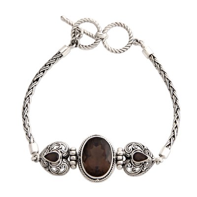 'Love's Commitment' - Heart Shaped Sterling Silver and Smoky Quartz Bra