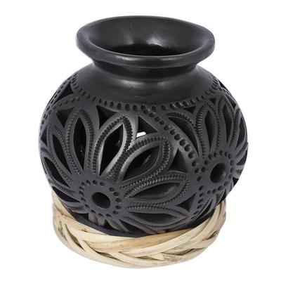 Dark Petals,'Openwork Floral Ceramic Decorative Vase from Mexico'