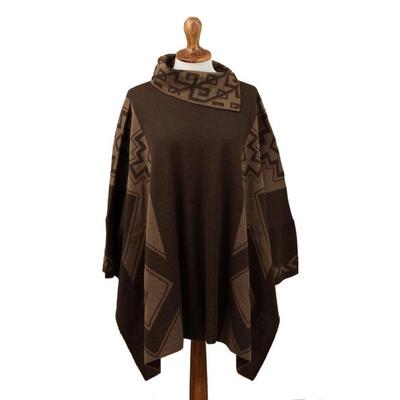 Inca Style,'Mahogany and Burnt Sienna Alpaca Blend Poncho from Peru'