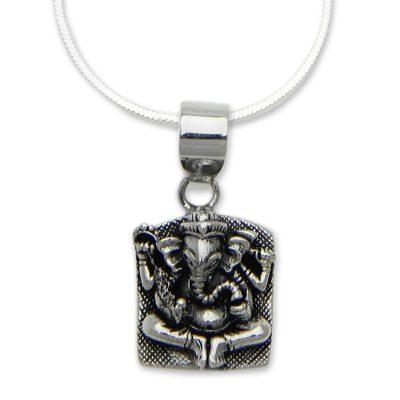 Sterling silver pendant necklace, 'Ganesha in Meditation'