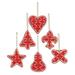 Christmas Party in Red,'Set of Six Beaded Christmas Ornaments in Red from India'