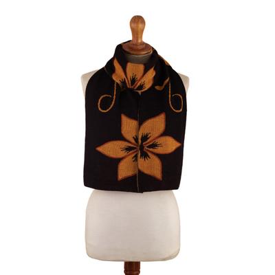 Saffron Retama Emotions,'Floral Saffron and Black Reversible Alpaca Blend Scarf'