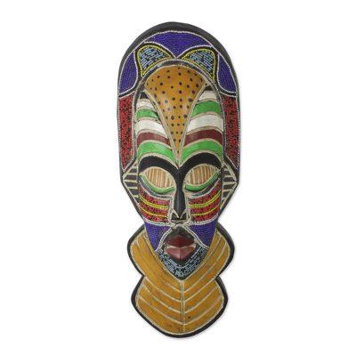 Sinethemba,'Sese Wood and Recycled Glass Beaded Wall Mask from Ghana'