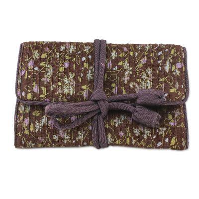 Fashion Garden,'Rayon and Silk Blend Jewelry Roll in Brown from Thailand'