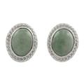 Oval Lassos,'Light Green Jade Oval Stud Earrings from Guatemala'