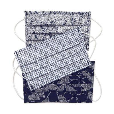 Island Breeze,'3 Single Layer Navy Cotton Print Elastic Loop Face Masks'