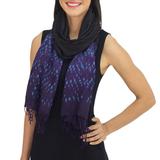 Tie-dyed scarf, 'Black Purple Kaleidoscopic'