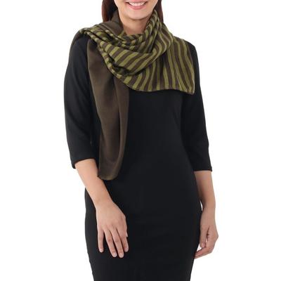 Nature Stripes,'Handwoven Cotton Scarf in Avocado and Olive from Thailand'