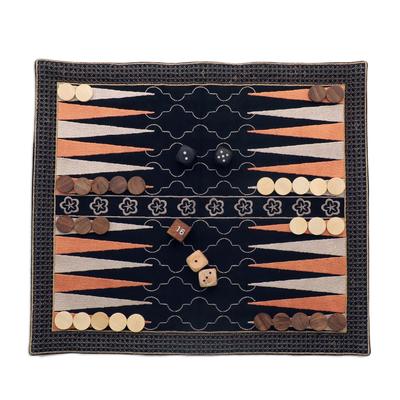 Ganga Star in Taupe,'Canvas Backgammon Set with Embroidery'