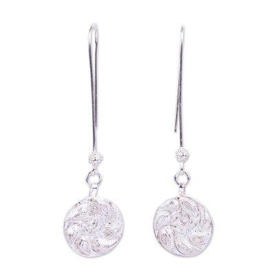 Nautilus Treasure,'Filigree Silver Dangle Earrings'