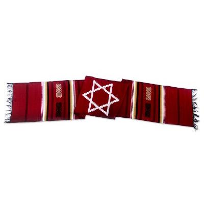 Cotton table runner, 'Star of David on Red'