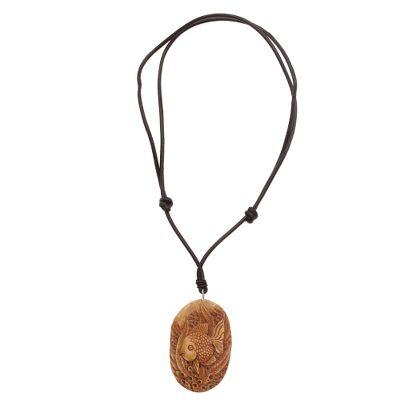 Sea Dweller,'Bone and Leather Sea Life Pendant Necklace from Indonesia'
