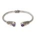 Gold accent amethyst cuff bracelet, 'Sukawati Secret'