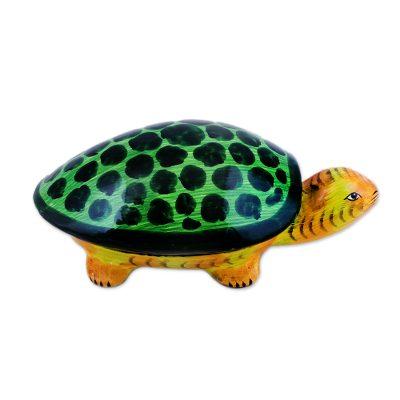Joyful Turtle,'Papier Mache Turtle Decorative Box from India'