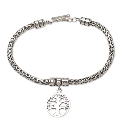 Tall Tree in Silver,'Hand Crafted Sterling Silver Charm Bracelet from Bali'