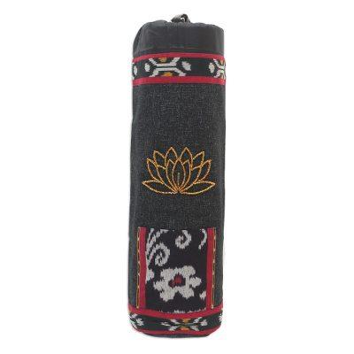 Large Lotus Lagoon in Black,'Ikat Cotton Yoga Mat ...