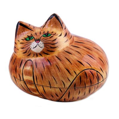 Comfy Cat,'Brown Papier Mache Cat Decorative Box from India'