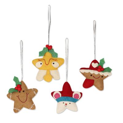 Star Cookies,'Set of 4 Wool Felt Gingerbread Star Ornaments'