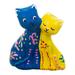 'Handcrafted Blue and Yellow Cat-Themed Ceramic Figurine'