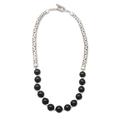 Dark Journey,'Sterling Silver and Onyx Beaded Pendant Necklace'