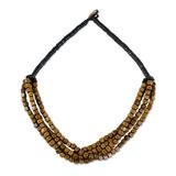 Brown Squared,'Black and Brown Cube Boxwood Beaded Torsade Necklace'