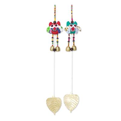 Ringing Owls,'Handmade Owl-Themed Cotton Mobiles from Thailand (Pair)'